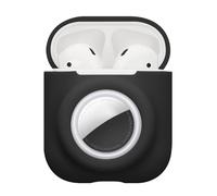 kwmobile Carcasa Compatible con Apple Airpods 1 & 2 y Airtag - Funda de Silicona Antipérdida y Antigolpes con Mosquetón - Negro