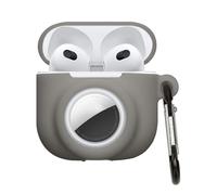 kwmobile Carcasa Compatible con Apple Airpods 4 y Airtag - Funda de Silicona Antipérdida y Antigolpes con Mosquetón - Gris