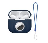 kwmobile Carcasa Compatible con Apple Airpods Pro 2 y Airtag - Funda de Silicona Antipérdida y Antigolpes con Mosquetón - Azul Oscuro