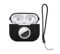 kwmobile Carcasa Compatible con Apple Airpods Pro 2 y Airtag - Funda de Silicona Antipérdida y Antigolpes con Mosquetón - Negro