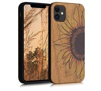 kwmobile Carcasa Compatible con Apple iPhone 11 Funda - Funda de Madera de Cerezo con Bumper antigolpes - Girasol sobre Madera