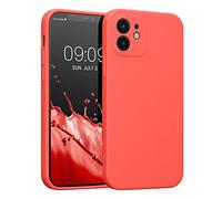 kwmobile Carcasa Compatible con Apple iPhone 12 Funda - Case TPU y Silicona con Interior de Microfibra - Suave Protector antigolpes para móvil - Coral Brillante