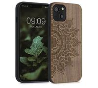 kwmobile Carcasa Compatible con Apple iPhone 13 Funda - Funda de Madera de Nogal con Bumper antigolpes - Sol Naciente