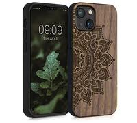 kwmobile Carcasa Compatible con Apple iPhone 13 Mini Funda - Funda de Madera de Nogal con Bumper antigolpes - Sol Naciente