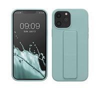 kwmobile Carcasa Compatible con Apple iPhone 13 Pro MAX - Funda para móvil con Soporte y Agarre para Dedo Menta
