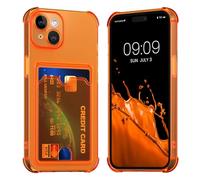 kwmobile Carcasa Compatible con Apple iPhone 15 Funda Transparente con Tarjetero - Funda con Cartera con Espacio para Tarjetas - Naranja afrutado/Transparente