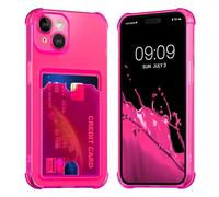 kwmobile Carcasa Compatible con Apple iPhone 15 Funda Transparente con Tarjetero - Funda con Cartera con Espacio para Tarjetas - Rosa neón/Transparente