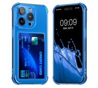 kwmobile Carcasa Compatible con Apple iPhone 15 Pro Funda Transparente con Tarjetero - Funda con Cartera con Espacio para Tarjetas - Azul báltico/Transparente