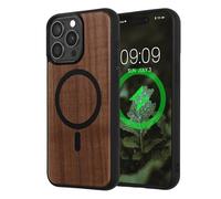 kwmobile Carcasa Compatible con Apple iPhone 15 Pro MAX Funda - Funda Dura de Madera con Bumper de TPU - Compatible con MagSafe marrón Oscuro/Negro Madera