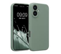 kwmobile Carcasa Compatible con Apple iPhone 16 Funda - Case TPU y Silicona con Interior de Microfibra - Suave Protector antigolpes para móvil - Gris Verdoso