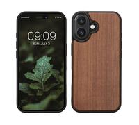 kwmobile Carcasa Compatible con Apple iPhone 16 Funda - Funda Dura de Madera con Bumper de TPU - marrón Oscuro
