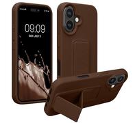 kwmobile Carcasa Compatible con Apple iPhone 16 - Funda para móvil con Soporte y Agarre para Dedo Chocolate