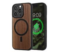 kwmobile Carcasa Compatible con Apple iPhone 16 Pro Funda - Funda Dura de Madera con Bumper de TPU - Compatible con MagSafe marrón Oscuro/Negro Madera
