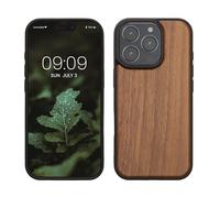 kwmobile Carcasa Compatible con Apple iPhone 16 Pro Funda - Funda Dura de Madera con Bumper de TPU - marrón Oscuro