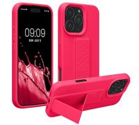 kwmobile Carcasa Compatible con Apple iPhone 16 Pro MAX - Funda para móvil con Soporte y Agarre para Dedo Rosa neón