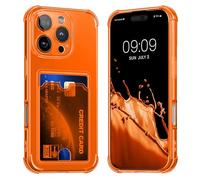 kwmobile Carcasa Compatible con Apple iPhone 16 Pro MAX Funda Transparente con Tarjetero - Funda con Cartera con Espacio para Tarjetas - Naranja afrutado/Transparente