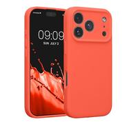 kwmobile Carcasa Compatible con Apple iPhone 17 Pro Funda - Case TPU y Silicona con Interior de Microfibra - Suave Protector antigolpes para móvil - Coral neón