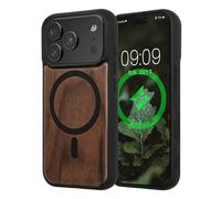 kwmobile Carcasa Compatible con Apple iPhone 17 Pro Funda - Funda Dura de Madera con Bumper de TPU - Compatible con MagSafe marrón Oscuro/Negro Madera