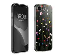 kwmobile Carcasa Compatible con Apple iPhone 17e / iPhone 16e Crystal Case - Funda Transparente con Protector de Pantalla de Vidrio Templado Incluido - Flores Colores