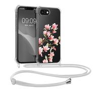 kwmobile Carcasa Compatible con Apple iPhone 17e / iPhone 16e Funda con Cuerda - Funda con Correa Colgante - Cordón Ajustable - Bordes elevados - Magnolias