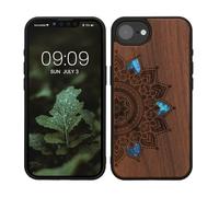 kwmobile Carcasa Compatible con Apple iPhone 17e / iPhone 16e Funda - Funda de Madera con Bumper antigolpes - Sol Naciente con nacár