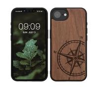 kwmobile Carcasa Compatible con Apple iPhone 17e / iPhone 16e Funda - Funda de Madera de Nogal con Bumper antigolpes - de Aguja magnética