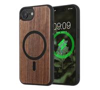 kwmobile Carcasa Compatible con Apple iPhone 17e / iPhone 16e Funda - Funda Dura de Madera con Bumper de TPU - Compatible con MagSafe marrón Oscuro/Negro Madera de Nogal