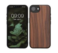 kwmobile Carcasa Compatible con Apple iPhone 17e / iPhone 16e Funda - Funda Dura de Madera con Bumper de TPU - marrón Oscuro Madera