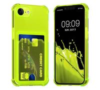 kwmobile Carcasa Compatible con Apple iPhone 17e / iPhone 16e Funda Transparente con Tarjetero - Funda con Cartera con Espacio para Tarjetas - Amarillo chillón/Transparente