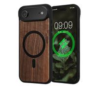 kwmobile Carcasa Compatible con Apple iPhone Air Funda - Funda Dura de Madera con Bumper de TPU - Compatible con MagSafe marrón Oscuro/Negro Madera