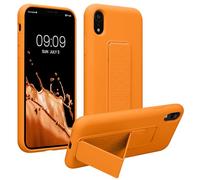 kwmobile Carcasa Compatible con Apple iPhone XR - Funda para móvil con Soporte y Agarre para Dedo Naranja afrutado