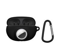kwmobile Carcasa Compatible con Beats Studio Buds y Airtag - Funda de Silicona Antipérdida y Antigolpes con Mosquetón - Negro
