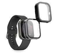 kwmobile Carcasa Compatible con CMF by Nothing Watch Pro (D395) Funda - 2X Protector Pantalla Completo de Cristal Templado - Ultrafino y antigolpes - Transparente/Negro
