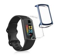 kwmobile Carcasa Compatible con Fitbit Charge 6 / Charge 5 Funda - 2X Protector Pantalla Completo - Ultrafino y antigolpes - Transparente/Azul Oscuro