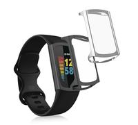 kwmobile Carcasa Compatible con Fitbit Charge 6 / Charge 5 Funda - 2X Protector Pantalla Completo - Ultrafino y antigolpes - Plata/Gris Oscuro