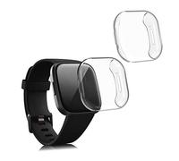 kwmobile Carcasa Compatible con Fitbit Versa 3 / Sense Funda - 2X Protector Pantalla Completo - Ultrafino y antigolpes - Transparente
