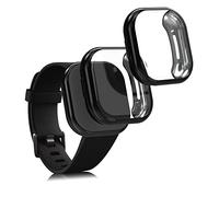kwmobile Carcasa Compatible con Fitbit Versa 3 / Sense Funda - 2X Protector Pantalla Completo - Ultrafino y antigolpes - Negro/Negro