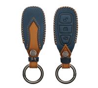 kwmobile Carcasa Compatible con Ford Llave de Coche Keyless Go de 3 Botones - Funda de Cuero sintético - Case para Mando Control de Auto Azul Marino/marrón Claro
