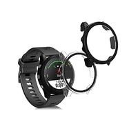 kwmobile Carcasa Compatible con Garmin Forerunner 255/255 Music Funda - 2X Protector Pantalla Completo de Cristal Templado - Ultrafino y antigolpes - Negro/Transparente