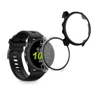 kwmobile Carcasa Compatible con Garmin Forerunner 970 47mm Funda - 2X Protector Pantalla Completo de Cristal Templado - Ultrafino y antigolpes - Transparente/Negro