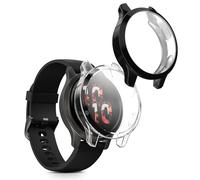 kwmobile Carcasa Compatible con Garmin Garmin Venu 2S / vivoactive 4S Funda - 2X Protector Pantalla Completo - Ultrafino y antigolpes - Negro/Transparente