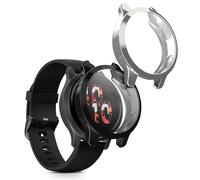 kwmobile Carcasa Compatible con Garmin Garmin Venu 2S / vivoactive 4S Funda - 2X Protector Pantalla Completo - Ultrafino y antigolpes - Negro/Plata