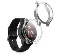 kwmobile Carcasa Compatible con Garmin Garmin Venu 2S / vivoactive 4S Funda - 2X Protector Pantalla Completo - Ultrafino y antigolpes - Transparente/Plata