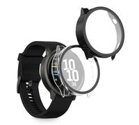 kwmobile Carcasa Compatible con Garmin Venu 4 45mm Funda - 2X Protector Pantalla Completo de Cristal Templado - Ultrafino y antigolpes - Transparente/Negro