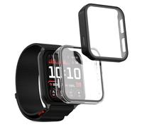 kwmobile Carcasa Compatible con Garmin Venu X1 Funda - 2X Protector Pantalla Completo de Cristal Templado - Ultrafino y antigolpes - Transparente/Negro