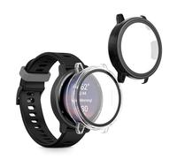 kwmobile Carcasa Compatible con Garmin vivoactive 5 / Active 5 Funda - 2X Protector Pantalla Completo de Cristal Templado - Ultrafino y antigolpes - Transparente/Negro