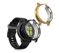 kwmobile Carcasa Compatible con Garmin vivoactive 5 / Active 5 Funda - 2X Protector Pantalla Completo - Ultrafino y antigolpes - Negro/Dorado