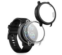 kwmobile Carcasa Compatible con Garmin vivoactive 6 (42mm) / Active 6 Funda - 2X Protector Pantalla Completo de Cristal Templado - Ultrafino y antigolpes - Negro/Transparente