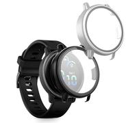 kwmobile Carcasa Compatible con Garmin vivoactive 6 (42mm) / Active 6 Funda - 2X Protector Pantalla Completo de Cristal Templado - Ultrafino y antigolpes - Negro/Plata