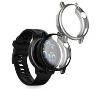 kwmobile Carcasa Compatible con Garmin vivoactive 6 (42mm) / Active 6 Funda - 2X Protector Pantalla Completo - Ultrafino y antigolpes - Negro/Plata